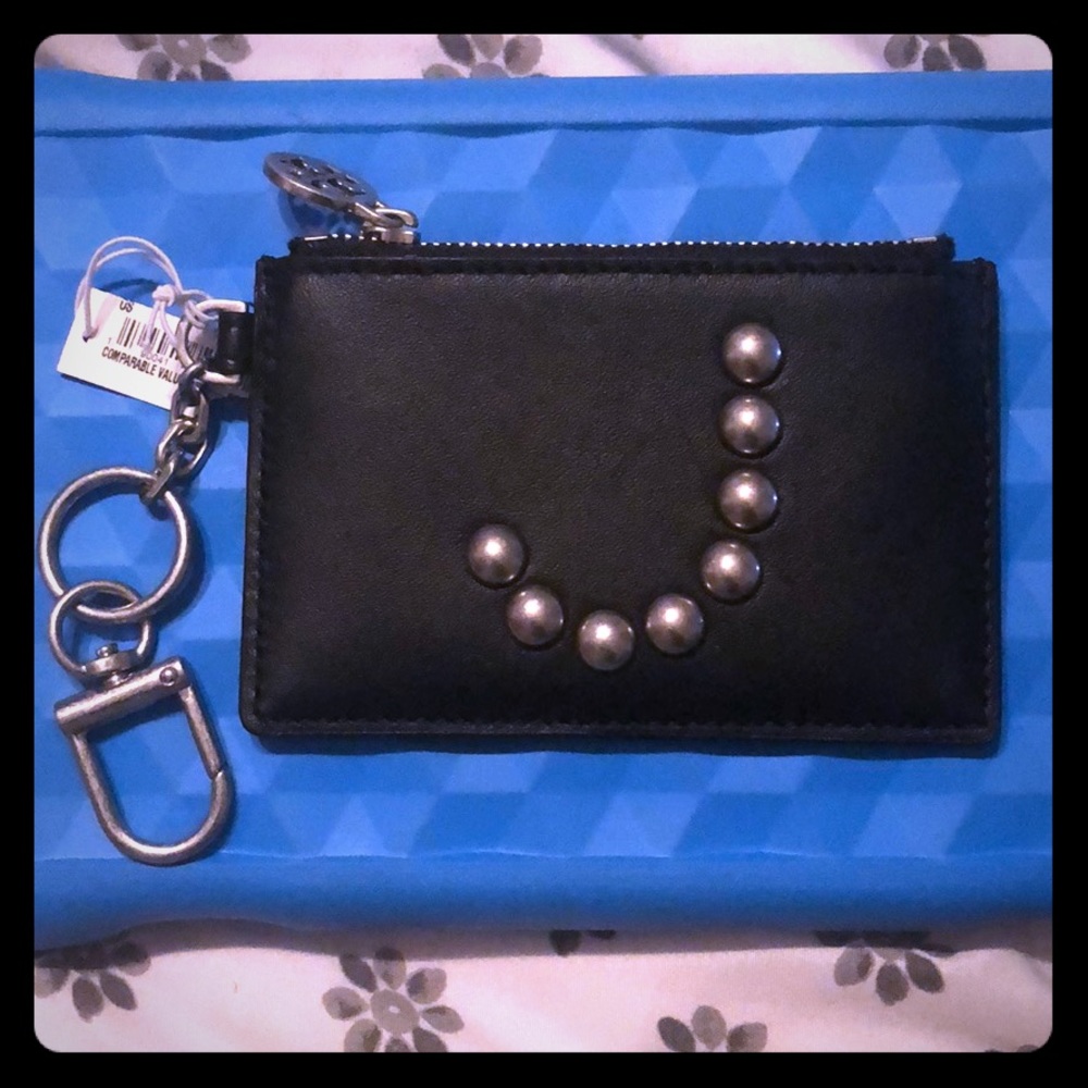 Tory Burch Monogram Stud Slim card case keychain